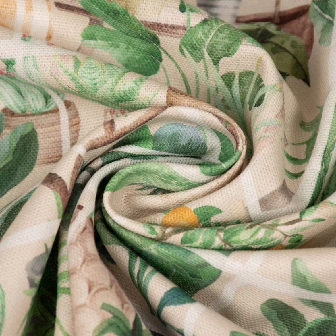 SCHÖNER LEBEN. Vorhang Wintergarten Pflanztöpfe beige grün 245cm oder Wunschlänge