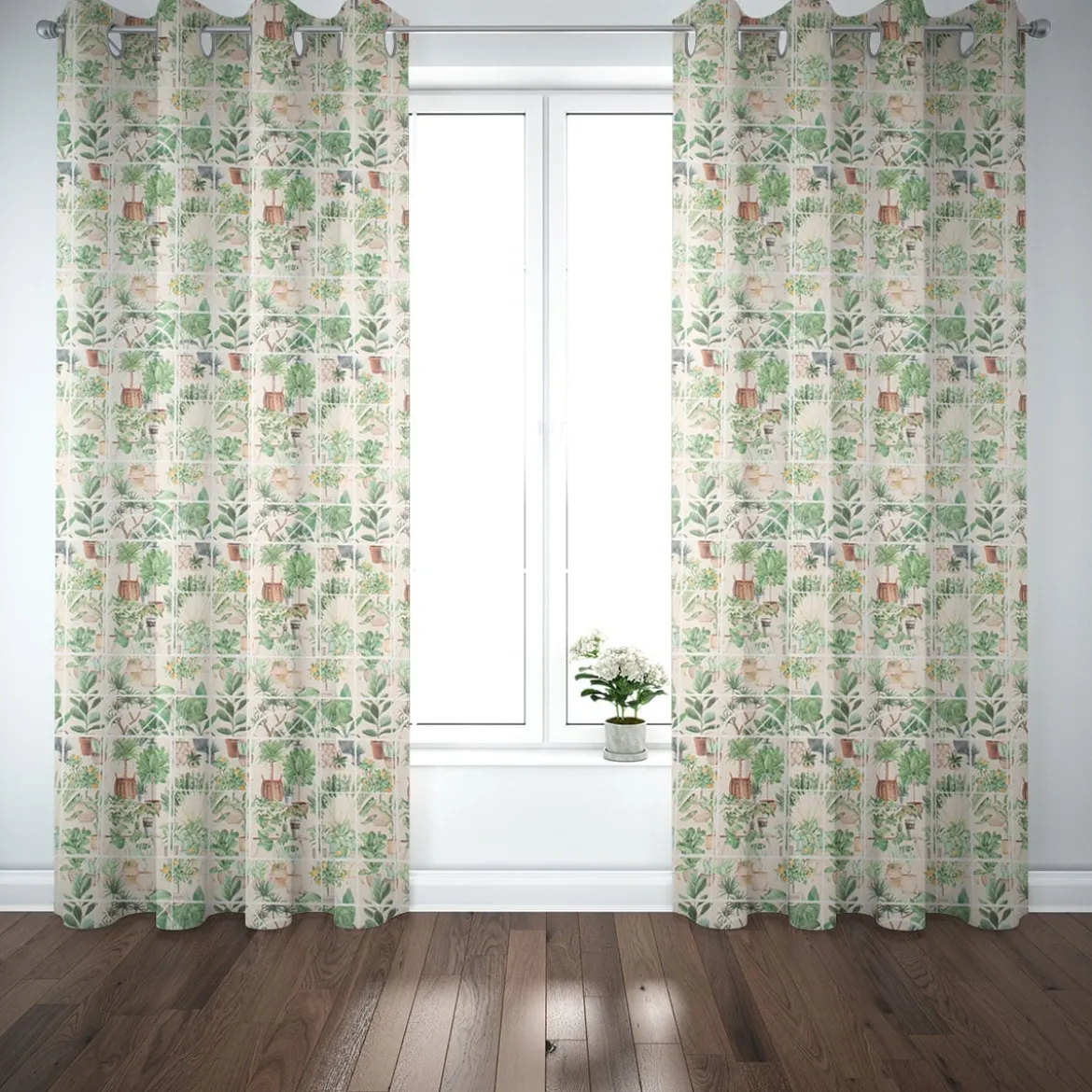 SCHÖNER LEBEN. Vorhang Wintergarten Pflanztöpfe beige grün 245cm oder Wunschlänge