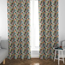 SCHÖNER LEBEN. Vorhang wollweiß mit abstrakten Hügeln bunt 245cm oder Wunschlänge