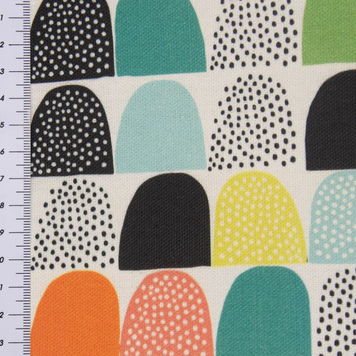 SCHÖNER LEBEN. Vorhang wollweiß mit abstrakten Hügeln bunt 245cm oder Wunschlänge