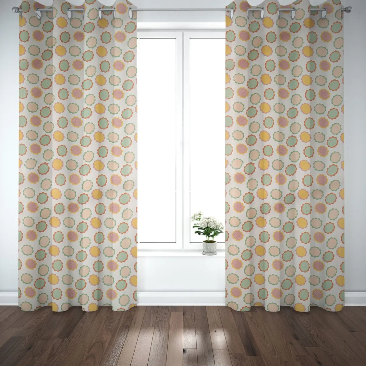 SCHÖNER LEBEN. Vorhang wollweiß mit Blumen Blüten bunt 245cm oder Wunschlänge