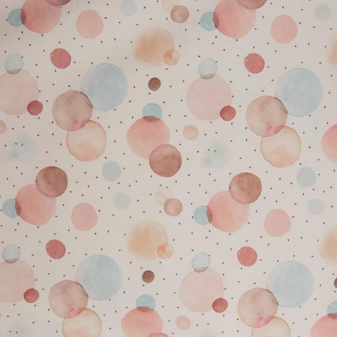 SCHÖNER LEBEN. Vorhang wollweiß mit Kreisen Aquarell-Tupfen pastell 245cm oder Wunschlänge