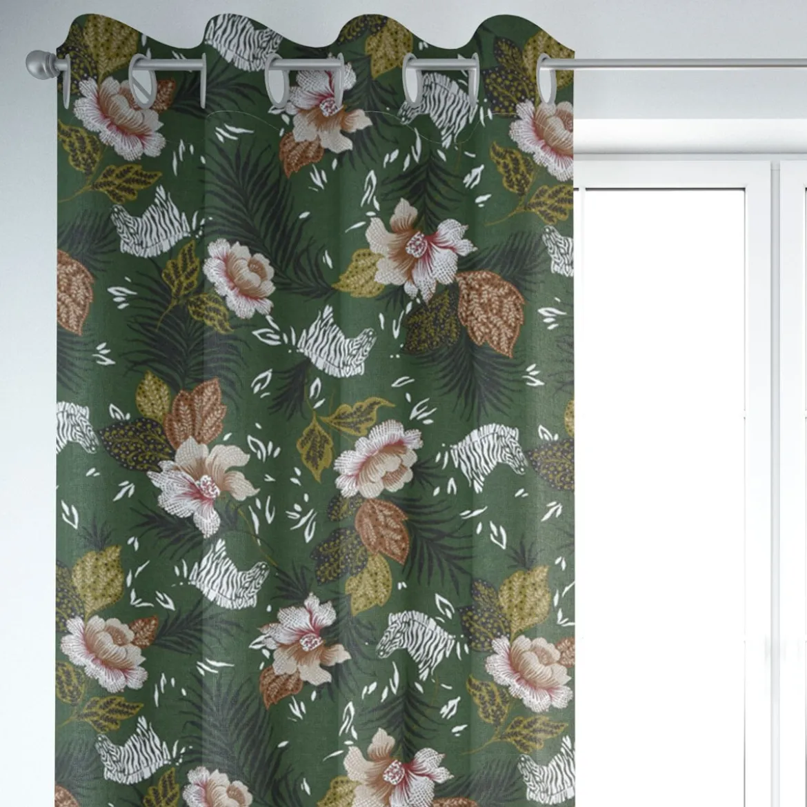 SCHÖNER LEBEN. Vorhang ZOOP Blumen Zebra grün braun weiß schwarz 245cm oder Wunschlänge
