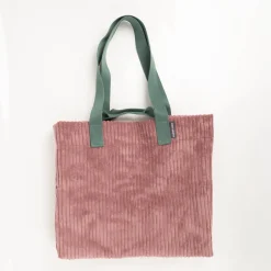SCHÖNER LEBEN. XXL Cord Tasche stabiler Riesenshopper Baby Rib mauve grün 88x35x40cm