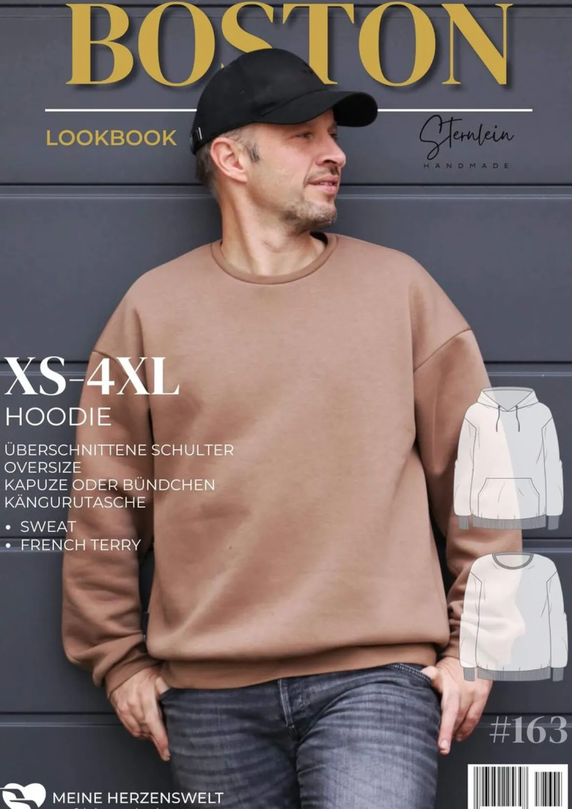 Schnittmuster Hoodie Herren Papierschnittmuster Boston Gr. XS-4XL von Meine Herzenswelt