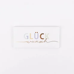 Schokotafel Glückwunsch weiß grün blau gold 30g von Grafik Werkstatt