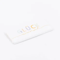 Schokotafel Glückwunsch weiß grün blau gold 30g von Grafik Werkstatt