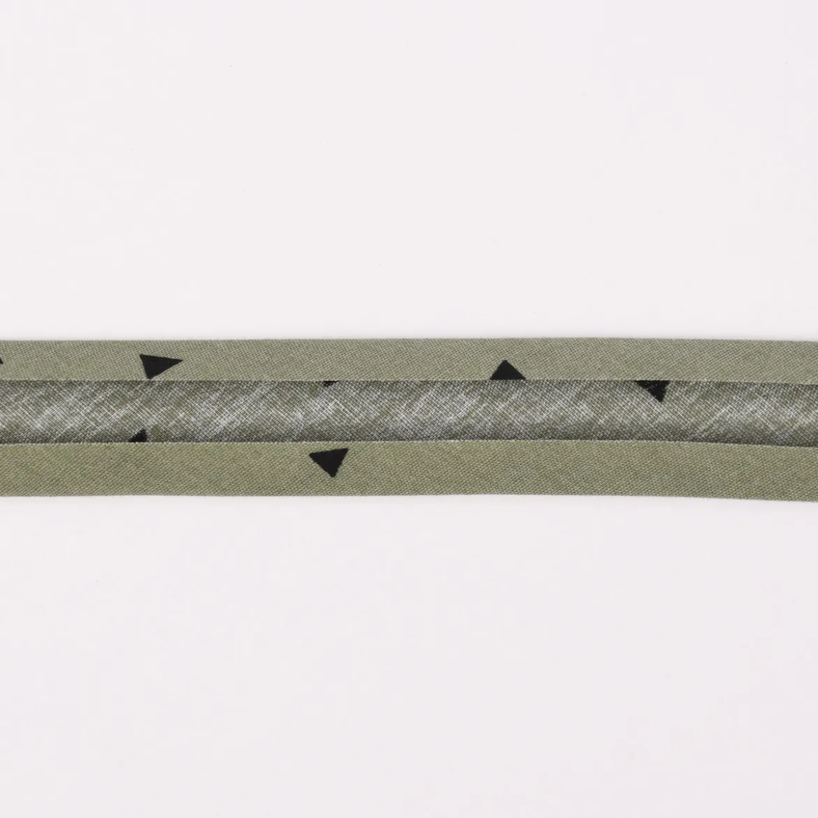 Schrägband Einfassband Baumwolle bedruckt Dreiecke khaki schwarz Breite: 2cm