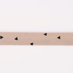 Schrägband Einfassband Baumwolle bedruckt Dreiecke taupe schwarz Breite: 2cm