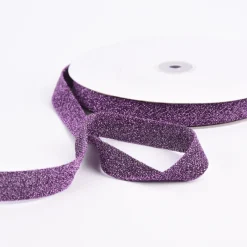 Schrägband Einfassband Lurex Glitzer lila schwarz Breite: 2cm