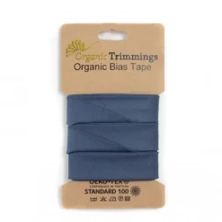 Schrägband Einfassband Organic Bio Popeline Baumwolle 20mm uni jeansblau 5m