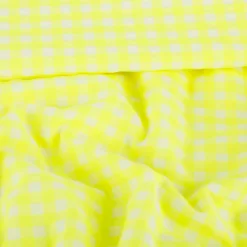 Seersucker Bekleidungsstoff YARN DYED Baumwollmischung Karo weiß neon gelb 1,45m Breite