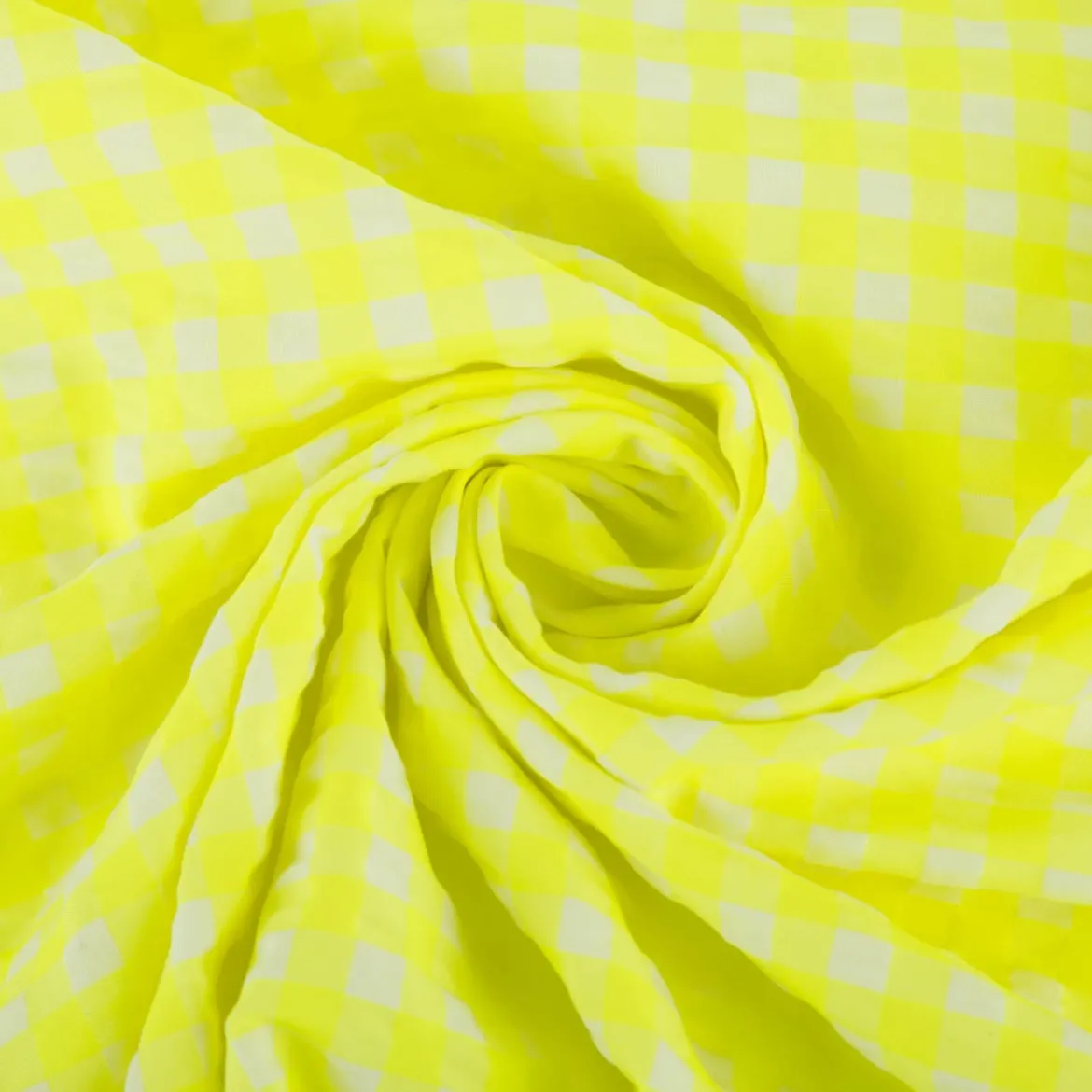 Seersucker Bekleidungsstoff YARN DYED Baumwollmischung Karo weiß neon gelb 1,45m Breite