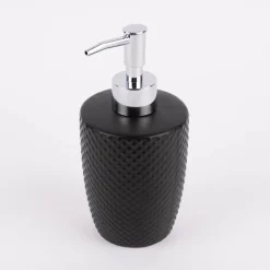Seifenspender Noppenstruktur Keramik schwarz matt silberfarbig 18x8cm