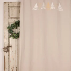 Ösengardine aus Baumwolle bedruckt Weihnachtsbäume natur weiß goldfarbig 140x260cm