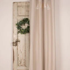Ösengardine aus Baumwolle bedruckt Weihnachtsbäume natur weiß goldfarbig 140x260cm