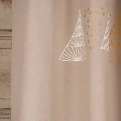 Ösengardine aus Baumwolle bedruckt Weihnachtsbäume natur weiß goldfarbig 140x260cm