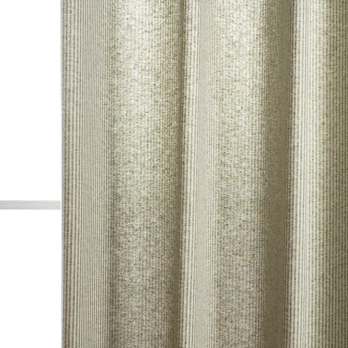 Ösengardine aus Dobbystoff schmale Streifen grün beige mit Ösen schwarz 130x245cm oder Wunschlänge von SCHÖNER LEBEN.