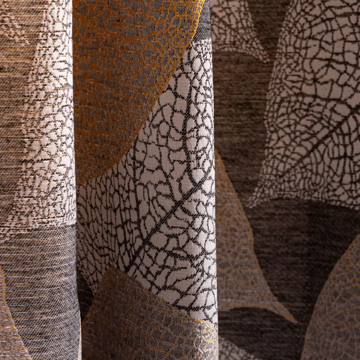 Ösengardine blickdicht Blätter anthrazit messing 140x245cm