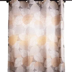 Ösengardine blickdicht Blätter anthrazit messing 140x245cm