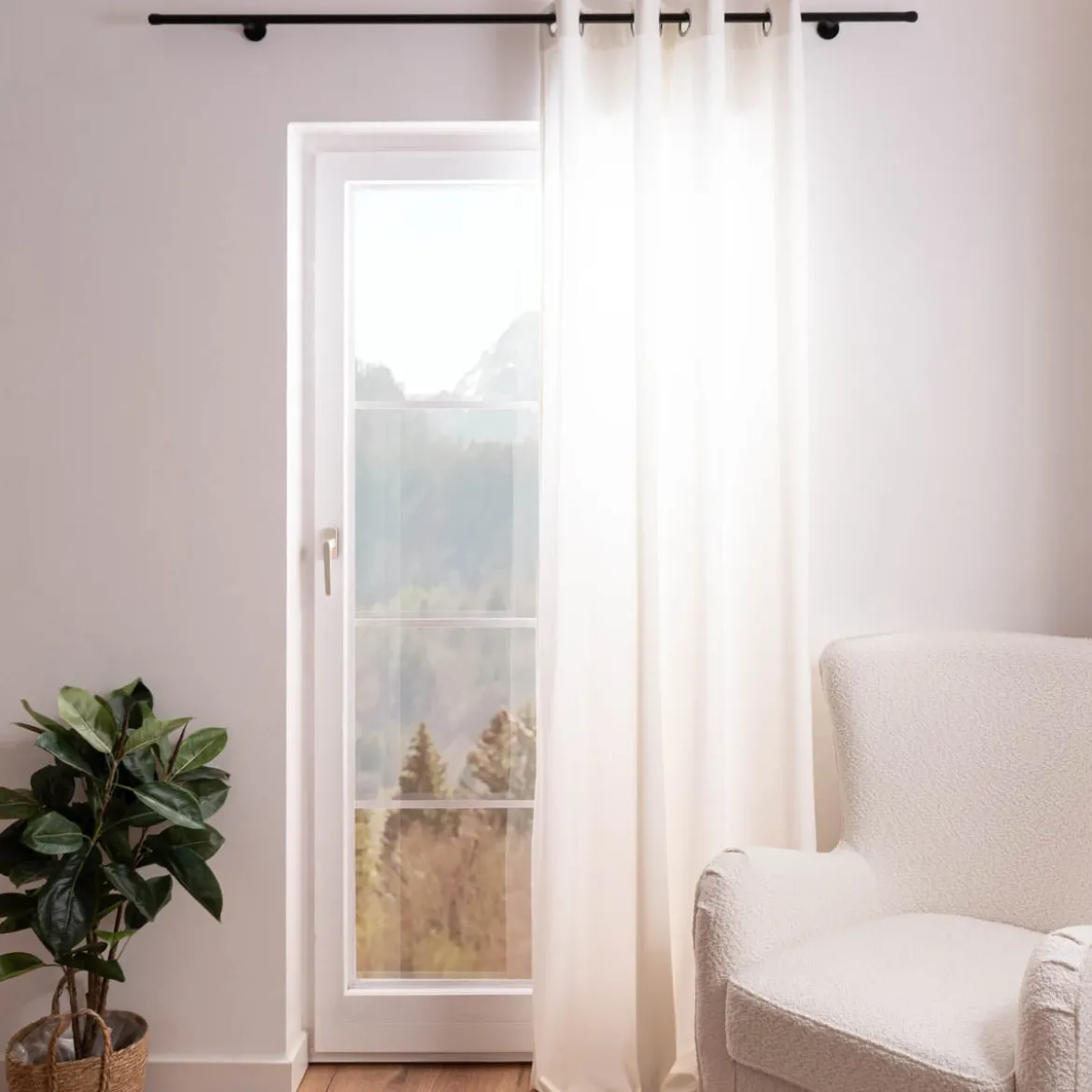 Ösengardine blickdicht uni Velours cremeweiß 145x245cm