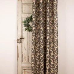 Ösengardine blickdicht verschlungene Linien grau gold 140x245cm