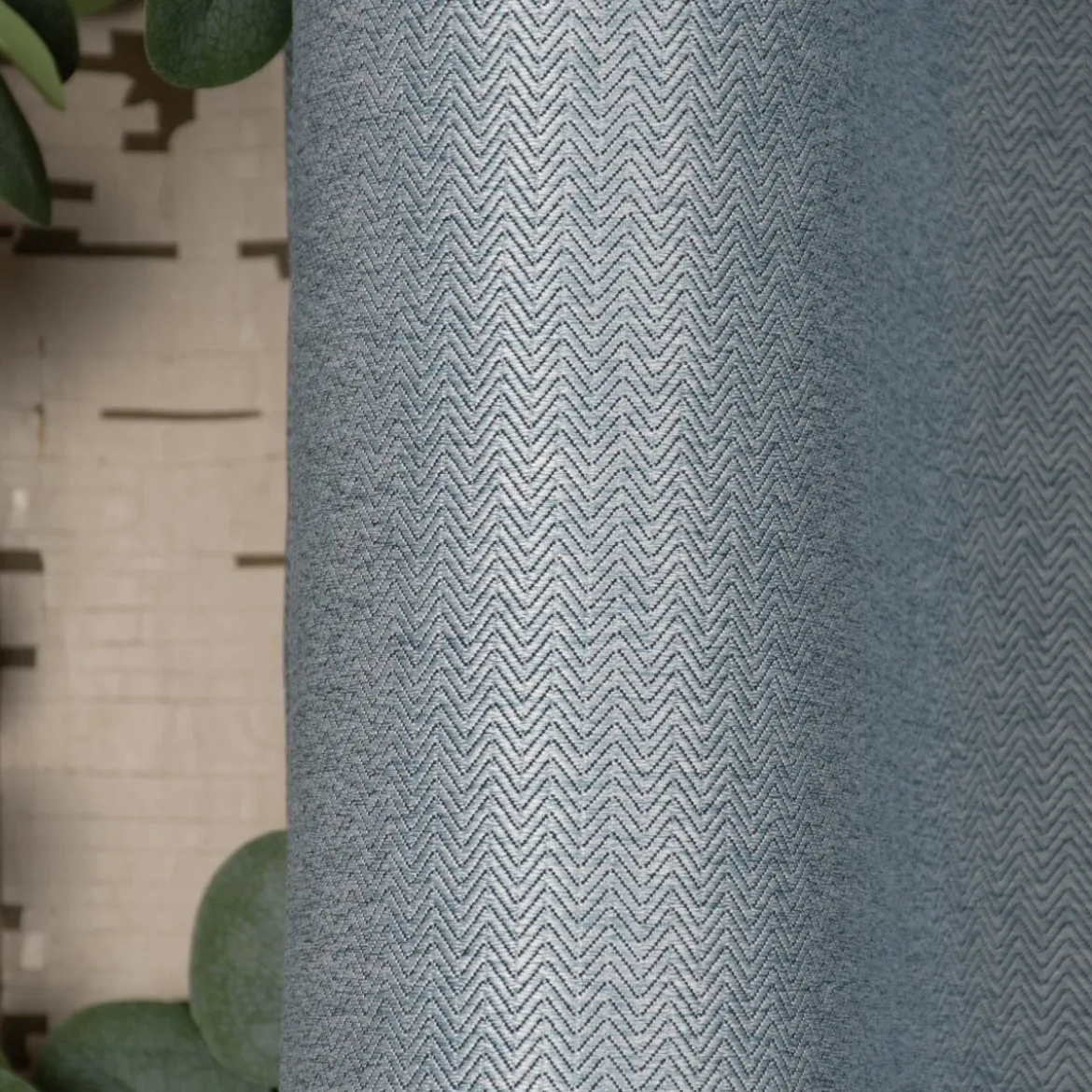 Ösengardine Chevron feine Zickzacklinien abdunkelnd hellblau schwarz 140x260cm