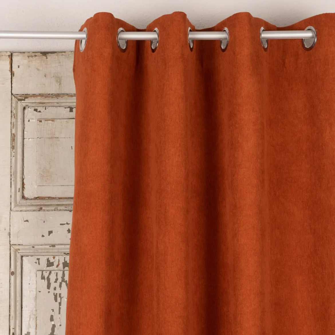 Ösengardine Cordoptik einfarbig rostorange 140x260cm