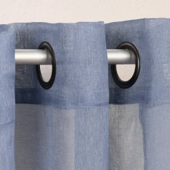 Ösengardine einfarbig Voile Struktur jeansblau 135x260cm