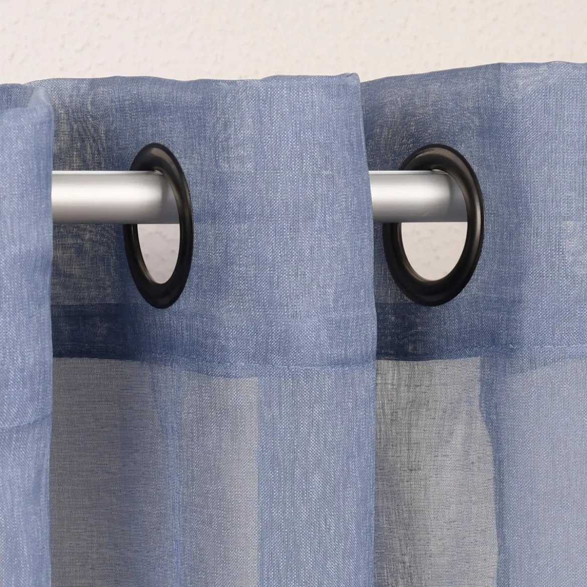 Ösengardine einfarbig Voile Struktur jeansblau 135x260cm