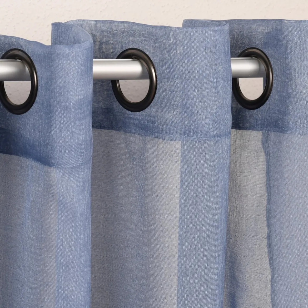 Ösengardine einfarbig Voile Struktur jeansblau 135x260cm