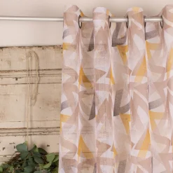 Ösengardine Geometrie Retro Dreiecke weiß braun senfgelb 135x260cm