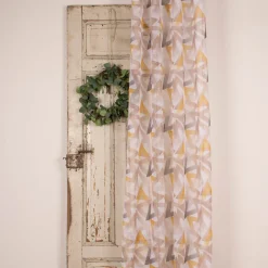 Ösengardine Geometrie Retro Dreiecke weiß braun senfgelb 135x260cm