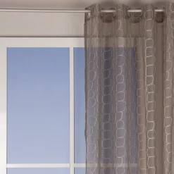 Ösengardine grobe Leinenstruktur mit Glanzfaden-Applikation schlammfarben meliert creme 140x245cm