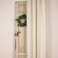 Ösengardine Hanna aus Baumwolle Ornamente weiß mint grau 140x245cm