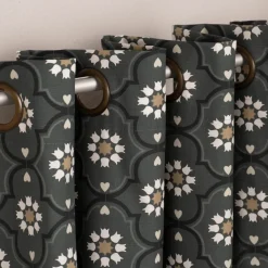 Ösengardine Hanna aus Baumwolle Ornamente blau weiß beige 140x245cm