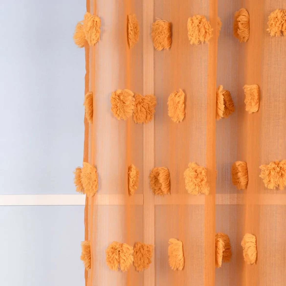 Ösengardine Leinenoptik mit Pompons uni senfgelb 140x260cm