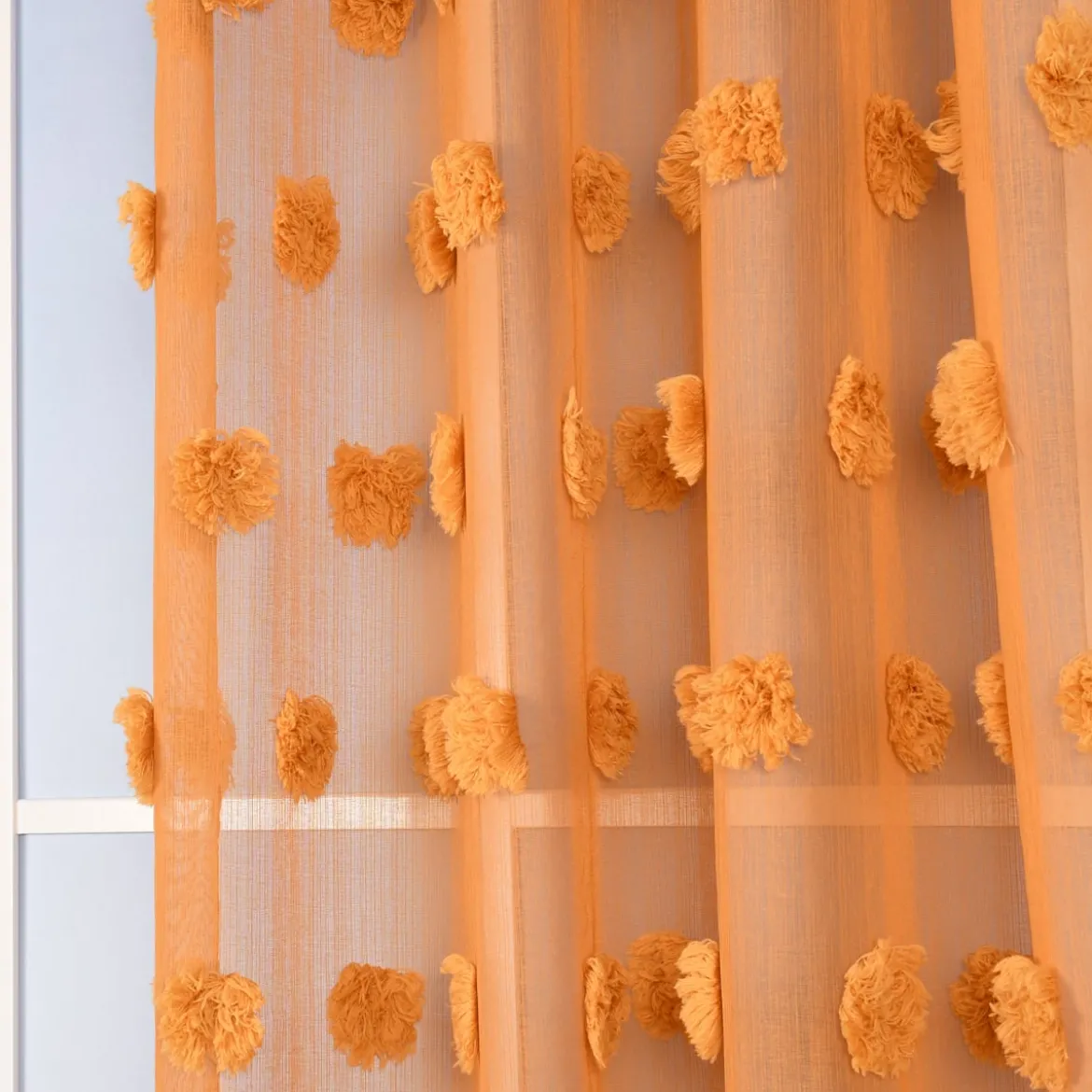 Ösengardine Leinenoptik mit Pompons uni senfgelb 140x260cm