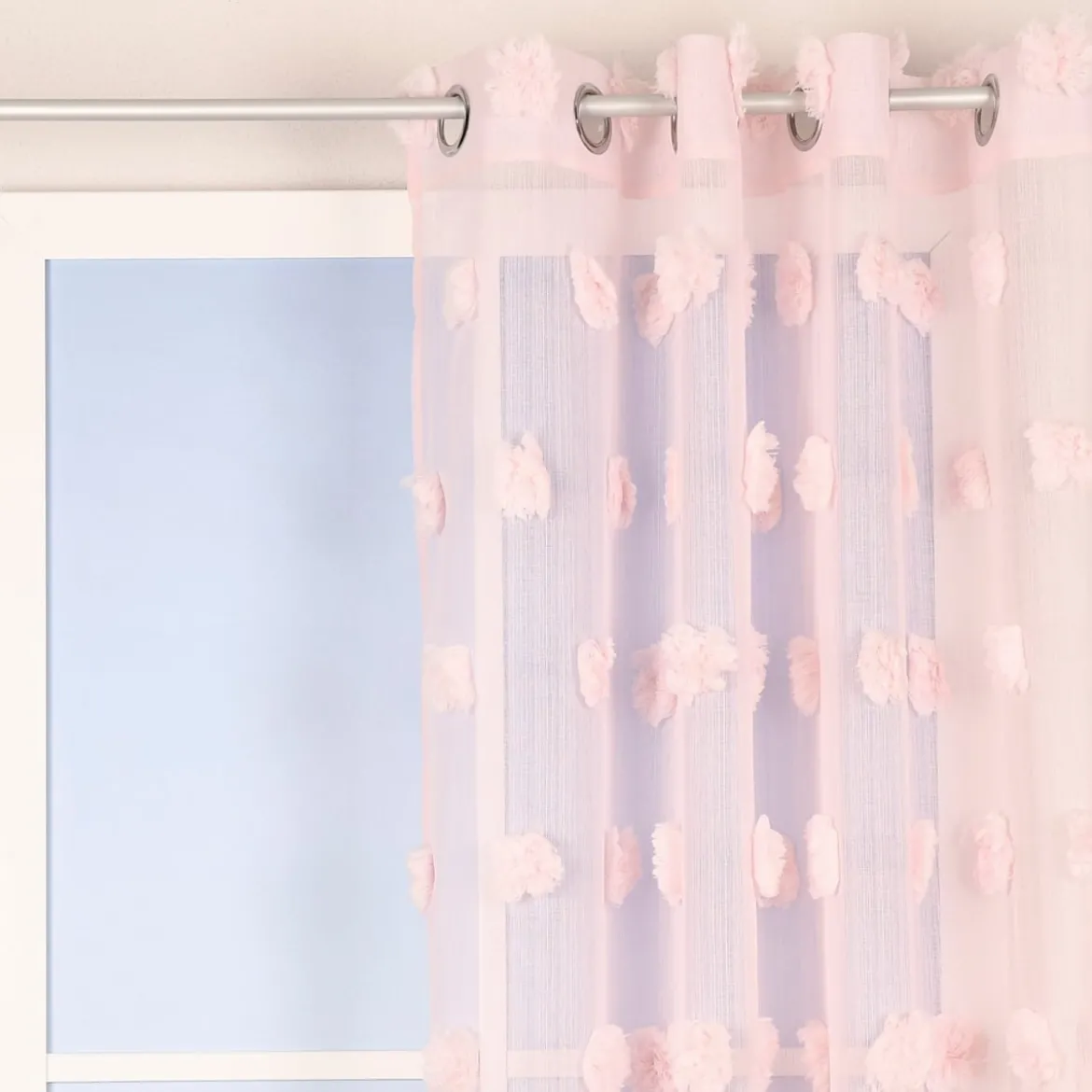 Ösengardine Leinenoptik mit Pompons uni rosa 140x260cm