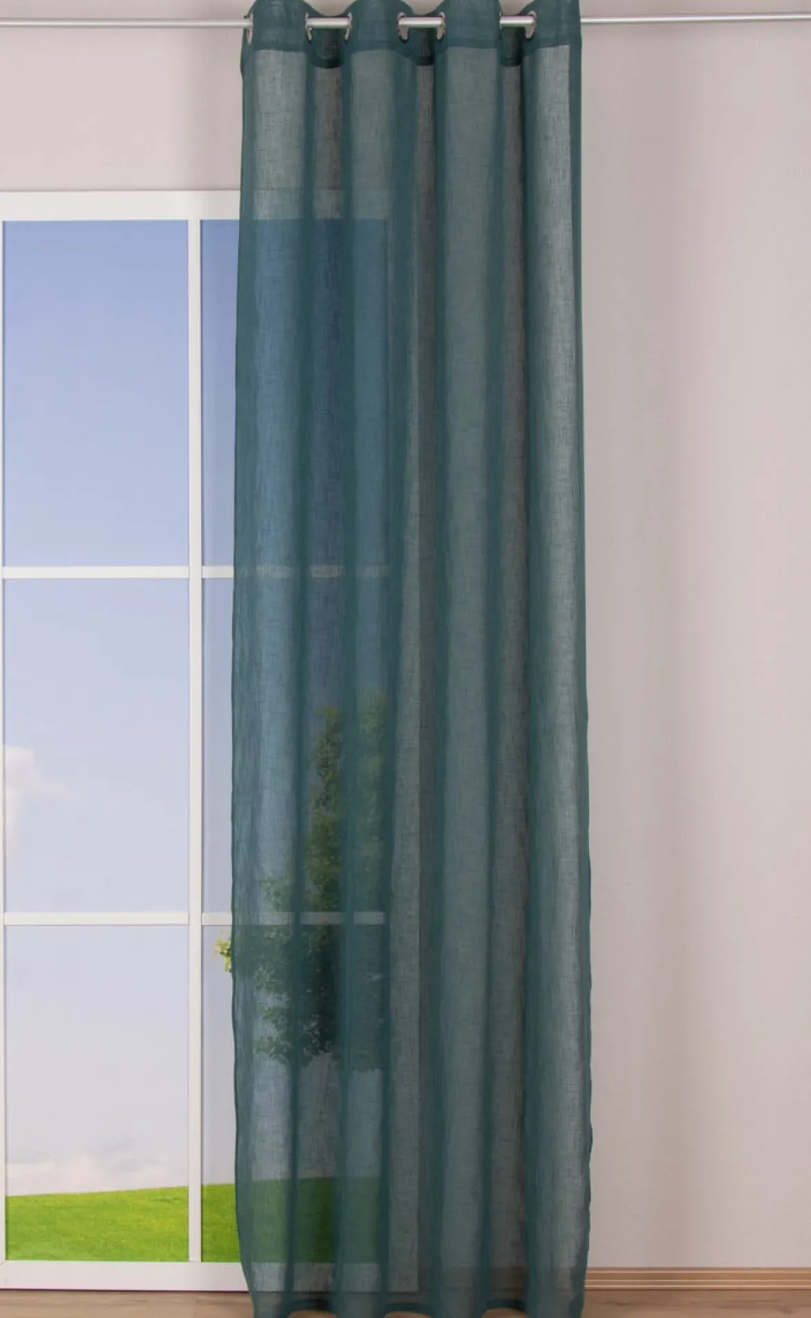 Ösengardine Leinenoptik uni petrol 140x260cm