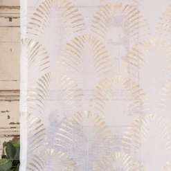 Ösengardine Reliefdruck Ornamente Bögen offweiß goldfarbig 140x260cm
