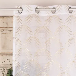 Ösengardine Reliefdruck Ornamente Bögen offweiß goldfarbig 140x260cm