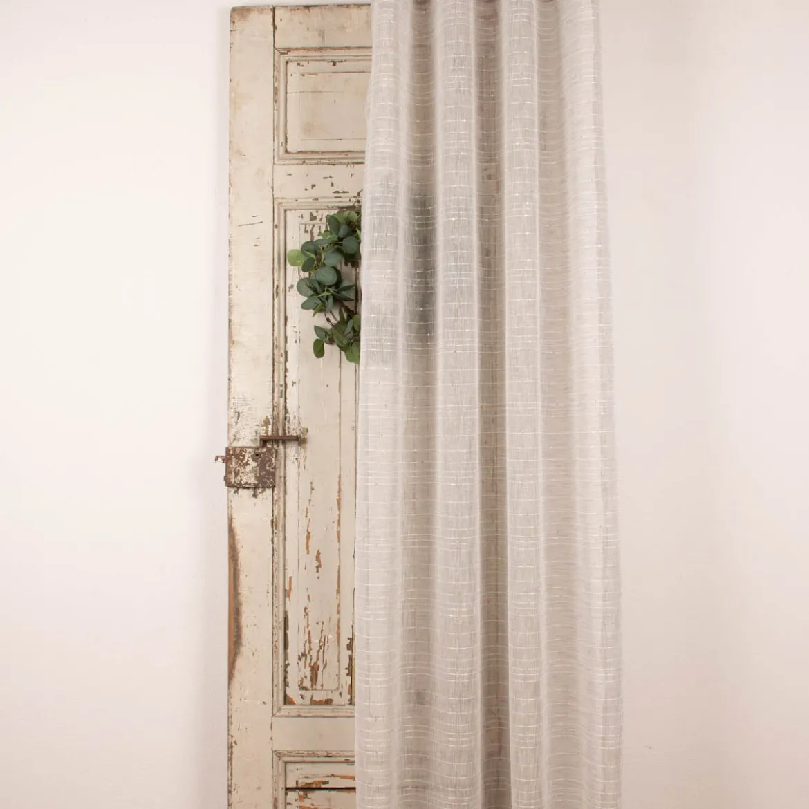 Ösengardine Schnurstreifen mit Glitzerpailletten stein weiß 135x260cm