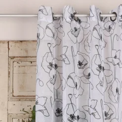 Ösengardine Voile transparent Diana Blumen Blüten weiß schwarz 140x260cm