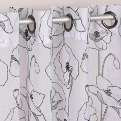 Ösengardine Voile transparent Diana Blumen Blüten weiß schwarz 140x260cm