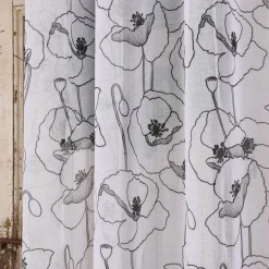 Ösengardine Voile transparent Diana Blumen Blüten weiß schwarz 140x260cm