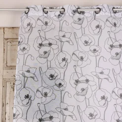 Ösengardine Voile transparent Diana Blumen Blüten weiß schwarz 140x260cm
