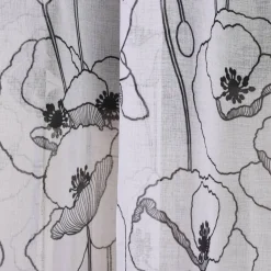 Ösengardine Voile transparent Diana Blumen Blüten weiß schwarz 140x260cm