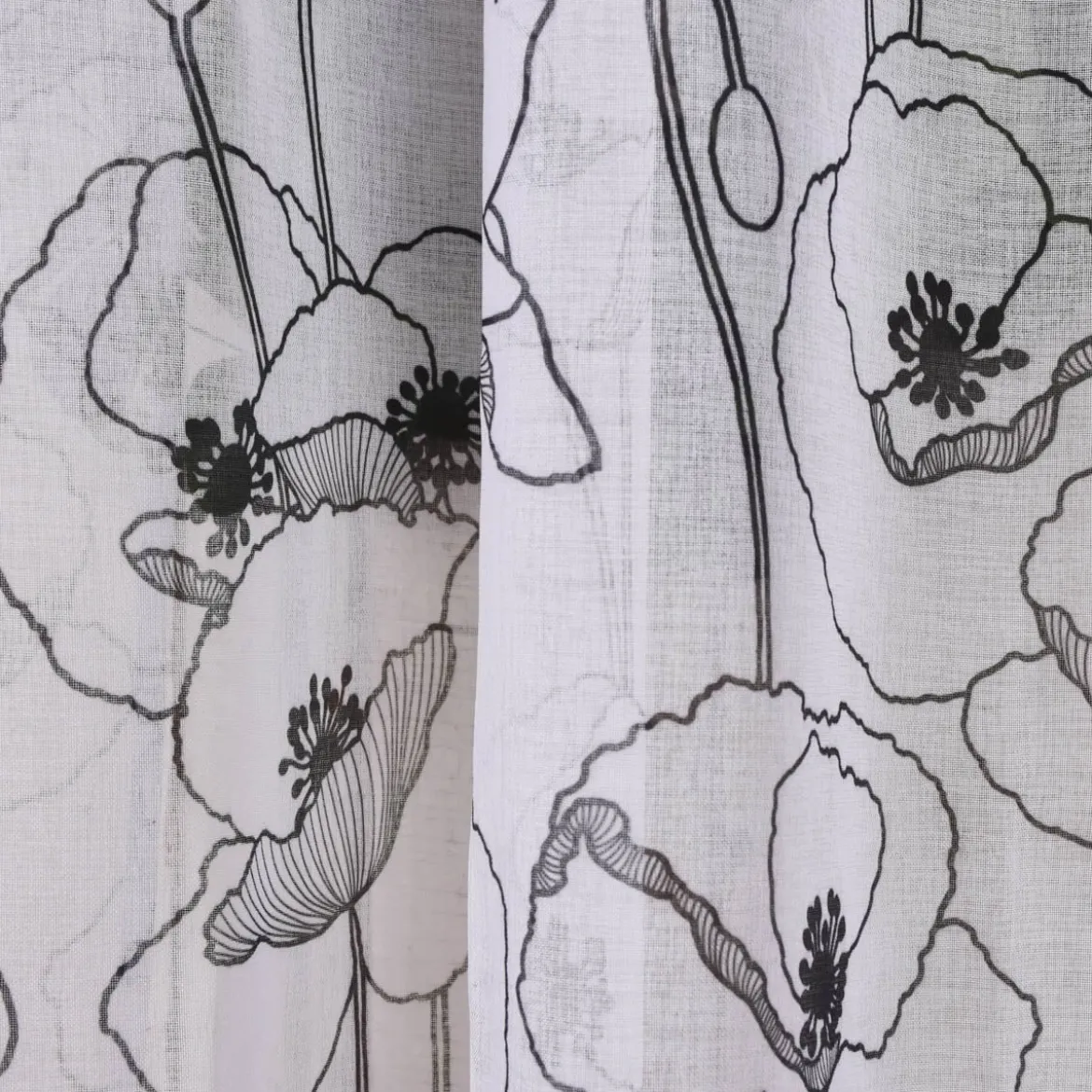 Ösengardine Voile transparent Diana Blumen Blüten weiß schwarz 140x260cm