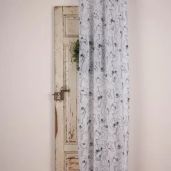 Ösengardine Voile transparent Diana Blumen Blüten weiß schwarz 140x260cm